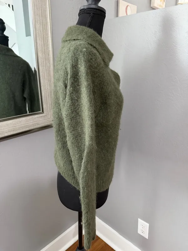 Everlane Alpaca Merino Wool Collared Capsule Cozy Sweater Green Size Small - Image 5