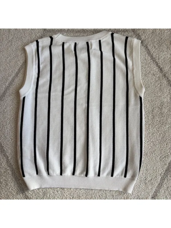 J.O.A. Los Angeles Black White Stripe Sleeveless Minimalist Knit Sweater - Image 6