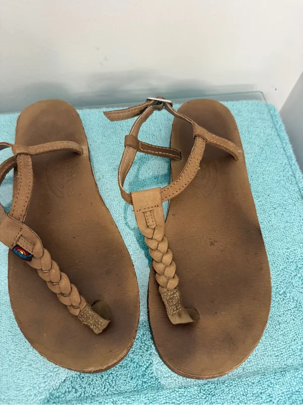 Rainbow Sandals Tan Braided Leather T-Strap Sandals - Image 3