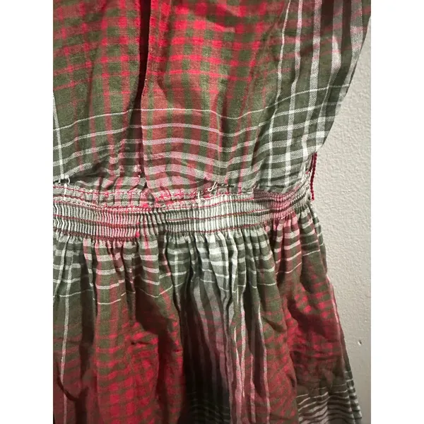 Vintage 50's Marcy Allen Original Red Green Plaid Puff Sleeve Button Dress - Image 9