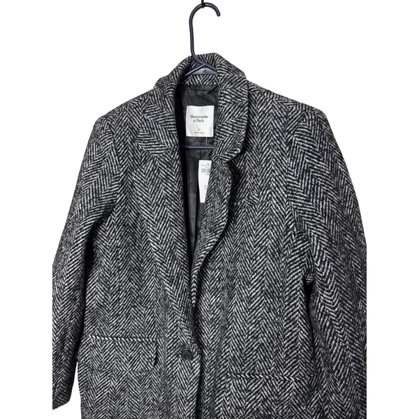 Abercrombie & Fitch Herringbone Wool Blend Blazer Black White Grey Large NWT - Image 2