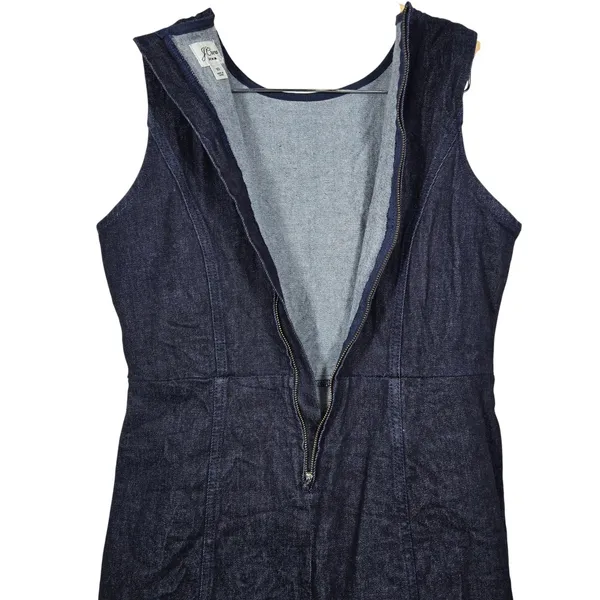 J. Crew Denim Sleeveless Sheath‎ Dress Dark Wash Indigo AK226 Size 10 - Image 3