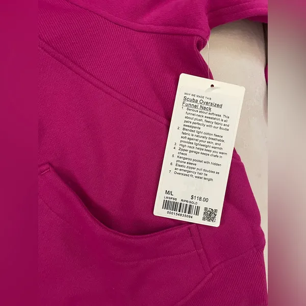 Lululemon NWT Scuba Oversized Funnel Neck Half Zip Ripened Raspberry Gold M L - Image 13