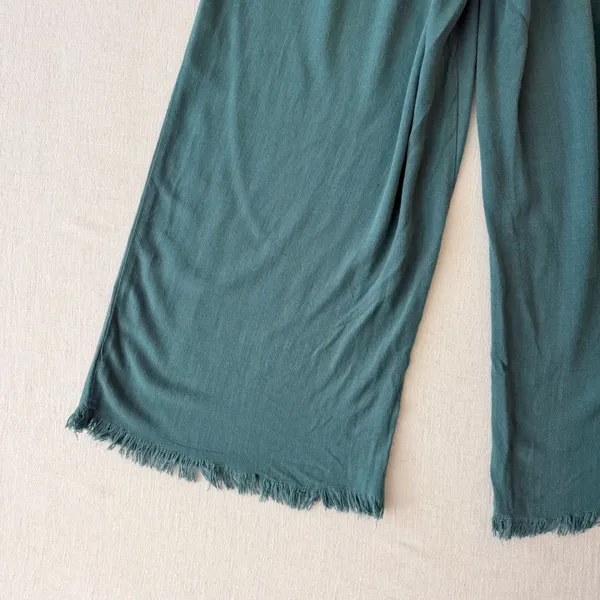 Umgee Linen Blend Boho Wide Leg Cropped Fringe Hem Pants Womens Medium - Image 10