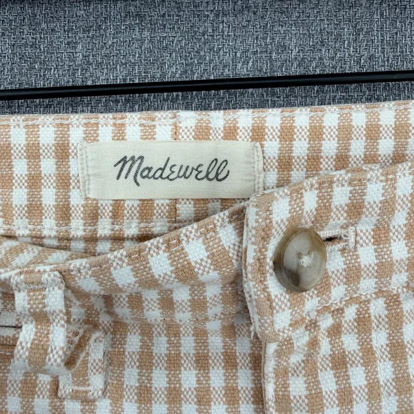 Madewell Slim Emmett Wide-Leg Crop Pants 26 Tan White Gingham Check Cottagecore - Image 5