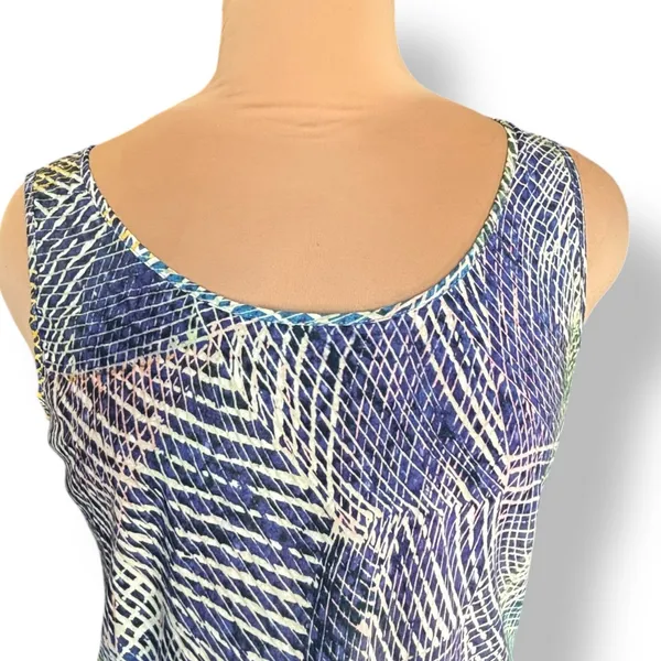 Jams World Hibiki Tank Top Large Blue Green Yellow Abstract Print Rayon‎ Hawaii - Image 2