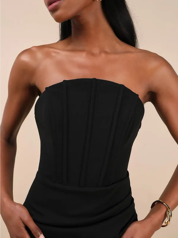 Lulu's Laney Black Strapless Corset Maxi Dress - Image 3