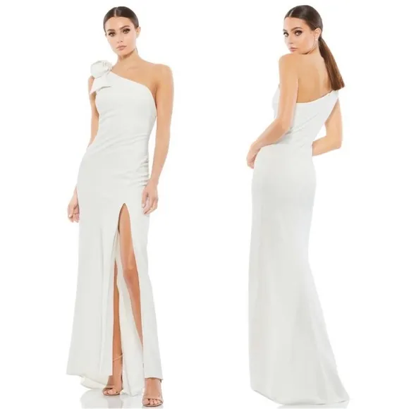 Mac Duggal 26665 Bow One Shoulder Evening Gown White 2 NWOT - Image 2