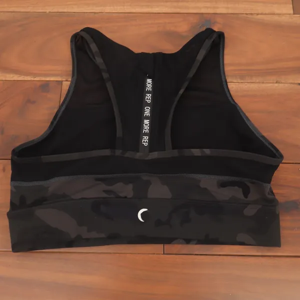 ZYIA Active Sports Bra Womens M Camo Mesh High Neck Black Racerback Excellent - Image 2