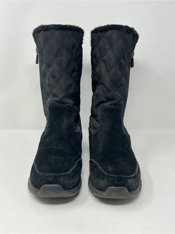 Lands’ End Black Suede Quilted Winter Boots Faux Fur Women’s 8.5 - Image 2