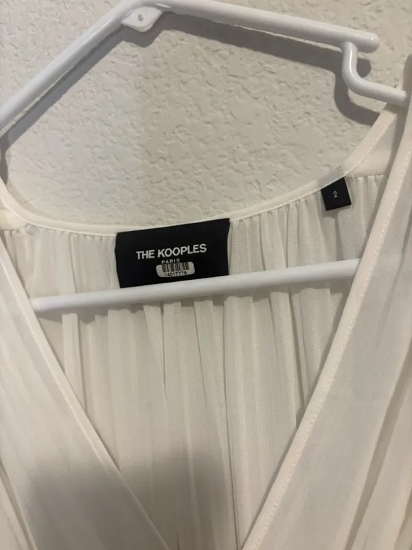 The Kooples semi sheer white Pleated peplum faux wrap Blouse - Image 2