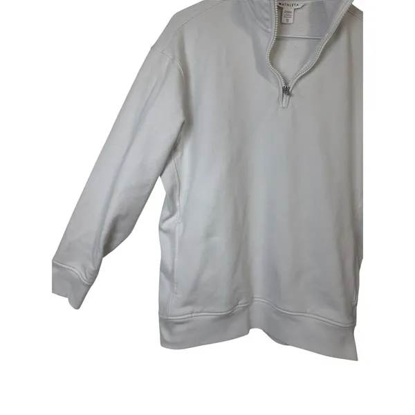 Athleta Quarter Zip Sweatshirt Womens XS Light Gray Cotton Blend Pullover Pocket - Image 7