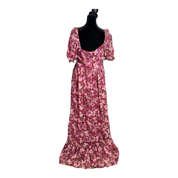 Storia Floral Ruffle Maxi Dress Women L Sweetheart Neck Puff Sleeve Cottage Romantic - Image 9