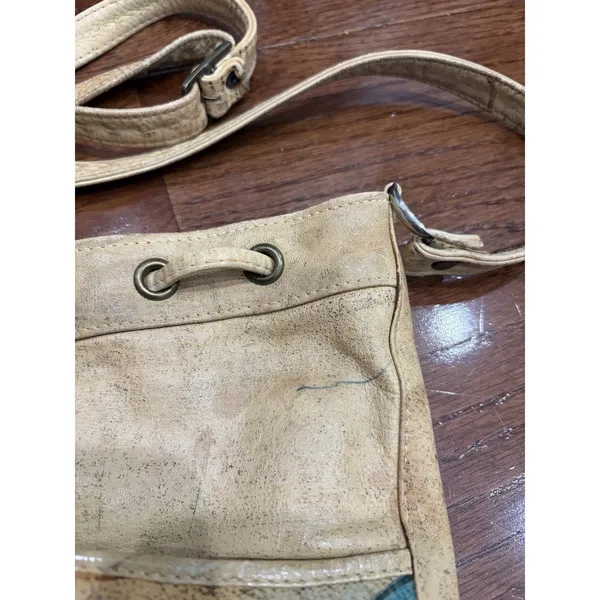 Emily Ann Bucket Bag Vintage Hand Painted‎ Gazelle Tan Leather Drawstring OS - Image 8