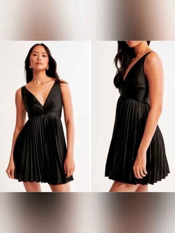 Abercrombie Black Pleated Plunge Mini Dress - Image 2