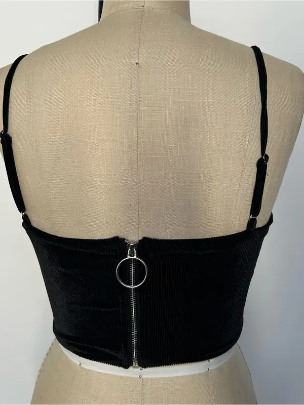 Black Ribbed Velvet Crop Cami Top Size M - Image 3