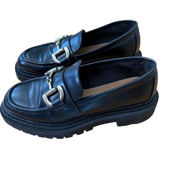 H&M Black Lug Sole Loafers Chunky Platform Horsebit Hardware Women's Size 40 - Image 7