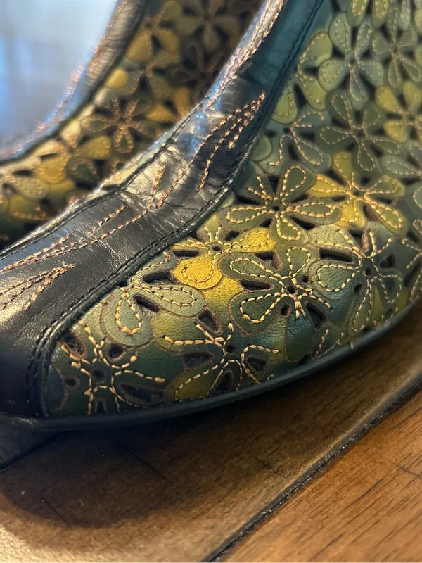 Pikolinos Floral Leather Ankle Booties Green Comfort Shoes EU 38 - Image 13