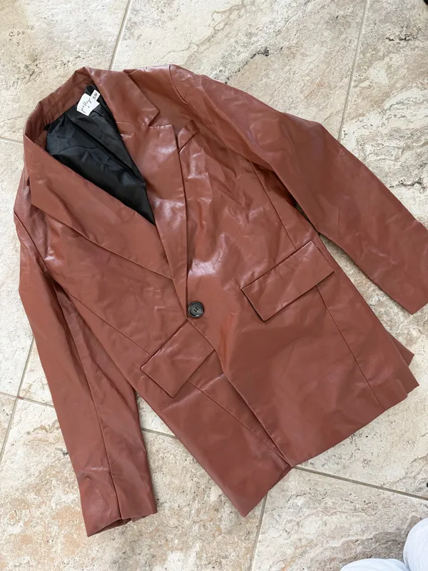 Princess Polly Brown Leather Blazer - Image 2