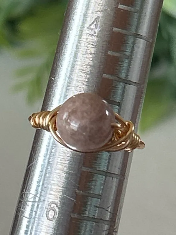Handmade gold tone gray moonstone wire wrapped crystal ring - size 5 - Image 3