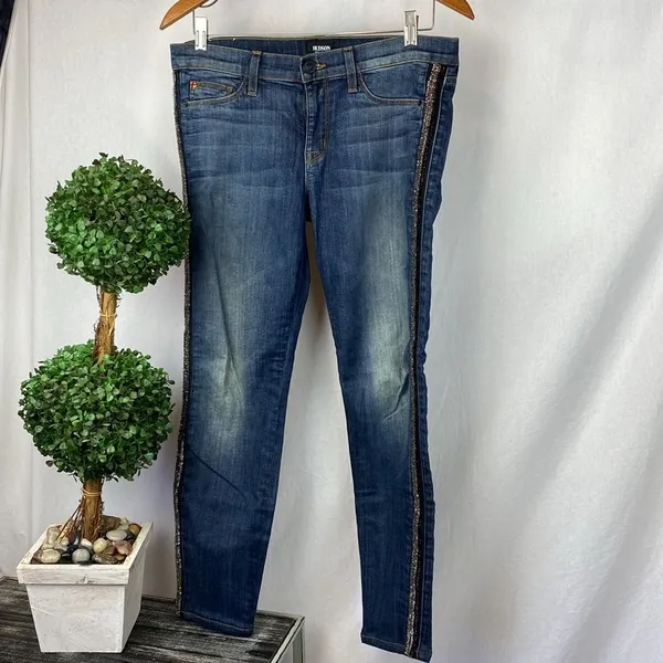 Hudson Luna Skinny Sequins Embellished Side Stripe Blue Jeans 29 - Image 2