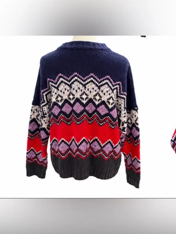 Aerie Fair Isle Geometric Crewneck Sweater Women’s Medium Cotton Blend - Image 3