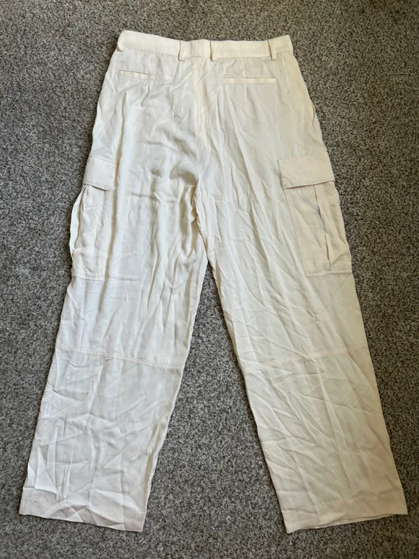 Zara Cream Cargo Trousers Casual Wide Leg Neutral Casual Large - Image 5