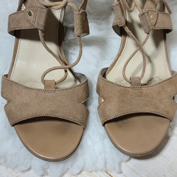 Sam Edelman Emilia suede leather beiege strappy open toe ankle heels sz 8 - Image 3