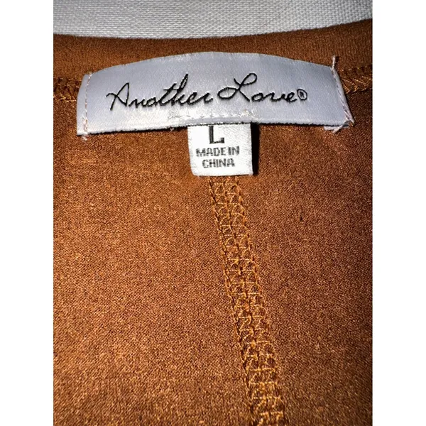 Another Love Womens V-Neck Faux Suede Pocket T-Shirt‎ Cognac Brown VCKN1000S2TBC - Image 3