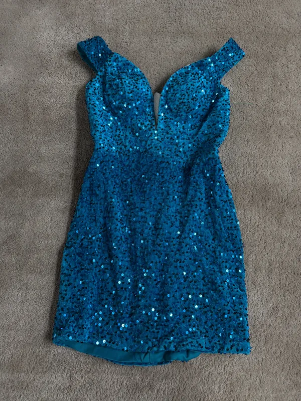Teal Blue Sequin Lace - Image 2