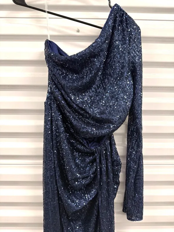 Baobab Midnights Sequined Maxi Dress Bejeweled Navy Blue Womens Size Large - Image 6