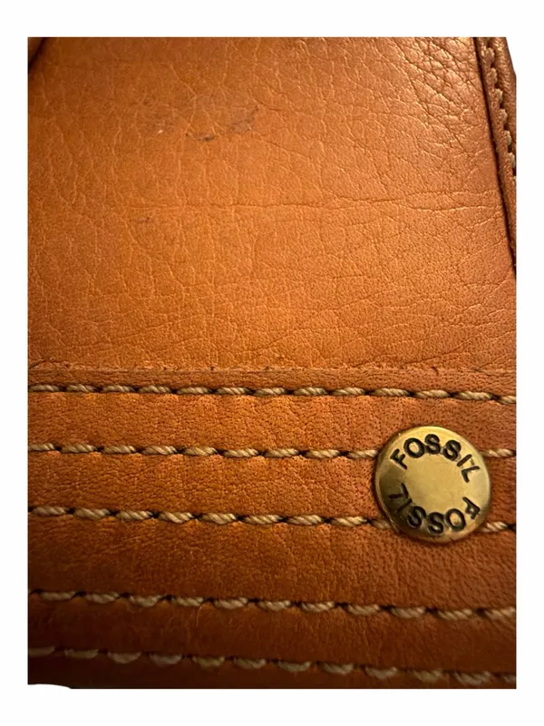Fossil Cognac Leather Wallet with Brass Logo Stud - Image 3