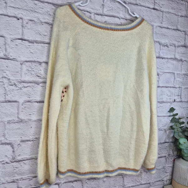 Umgee Crochet Granny Square Cardigan Sweater L XL Boho Knit Button Front Cream - Image 6