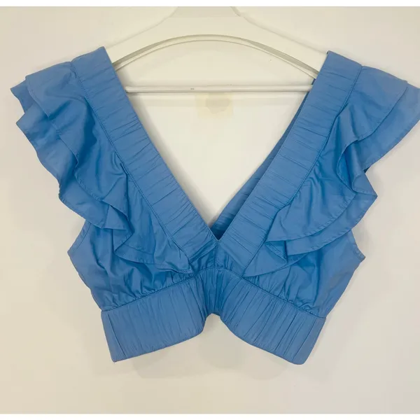 Abercrombie & Fitch Women’s Ruffled Crop M Blue - Image 2