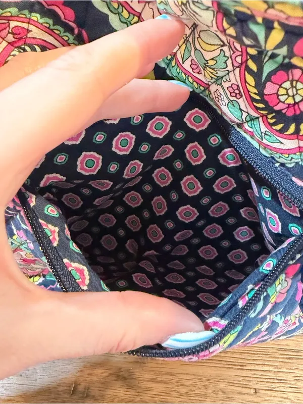 Vera Bradley Navy Quilted Paisley Shoulder Bag with Pink & Green Accents​ - Image 9