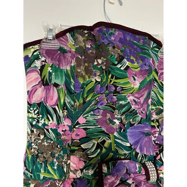 Vintage 80s PROM Jessica Howard Peplum Dress Floral Strapless Rhinestone Bow 8 - Image 4