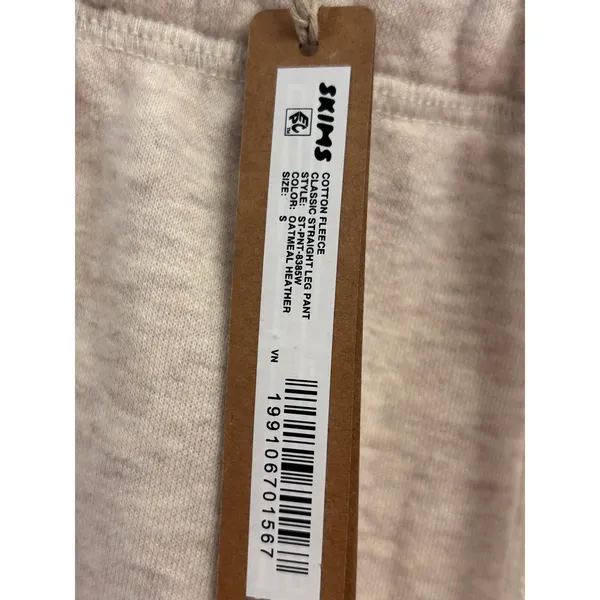 SKIMS Small Oatmeal Heather Cotton Fleece Classic Straight Leg Pants NWT - Image 7