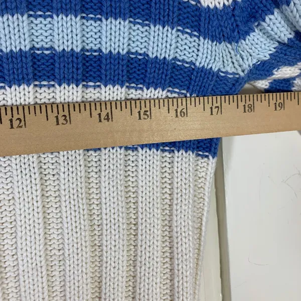 Aeropostale Womens Ribbed Turtleneck Sweater Blue Cream Striped‎ Ramie Cotton L - Image 4