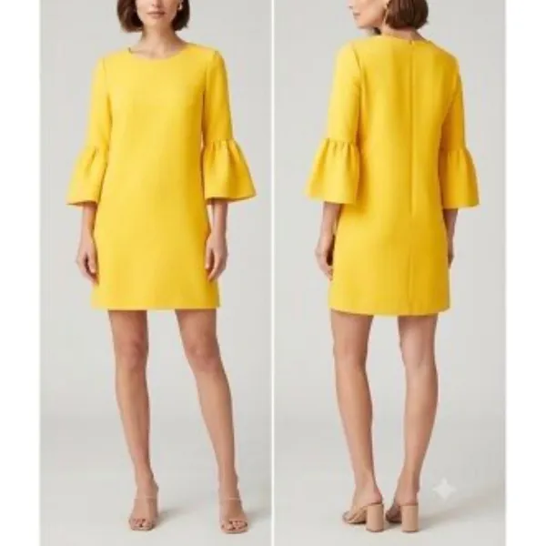 Zara Bell Sleeve Shift Dress Womens XS Yellow Ruffle Mini Mod Contemporary - Image 2