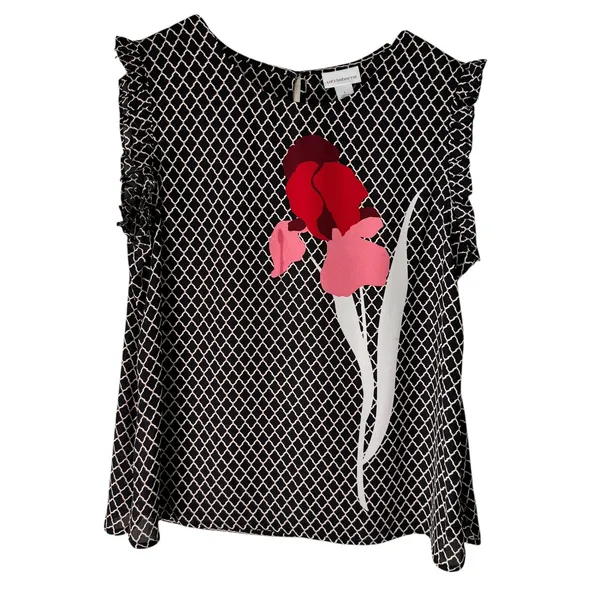 Liz Claiborne Black Diamond Print Floral‎ Sleeveless Top - Size L - Image 2