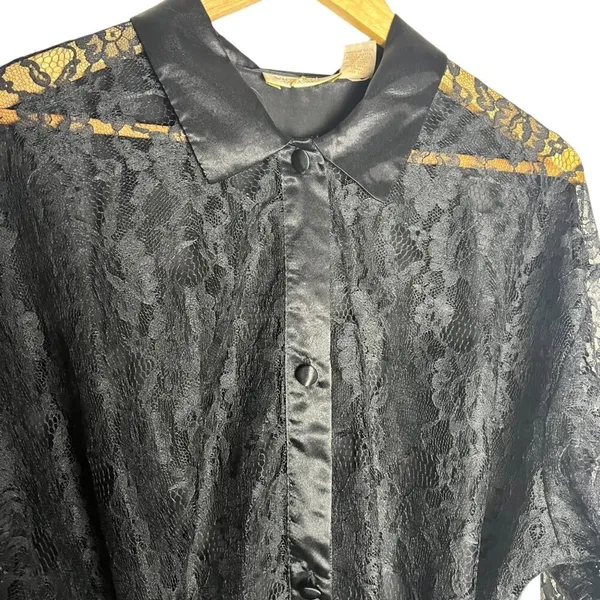 Vintage Gold Label Victorias Secret Satin‎ And Lace Robe Black Whimsigoth M/L - Image 3