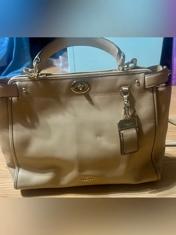 Gorg Authentic Vintage Coach Large Gramercy Leather Satchel – Beige – Pre-Owned - Image 13