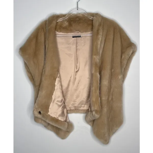 2000s Sisley Tan Faux Fur Shawl Wrap Poncho Cape Size small oversized - Image 9