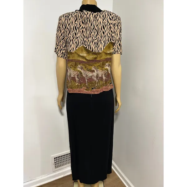 Karin Stevens Vintage 90s Safari Zebra Cheetah Print Maxi Dress Set Size 12 M - Image 8
