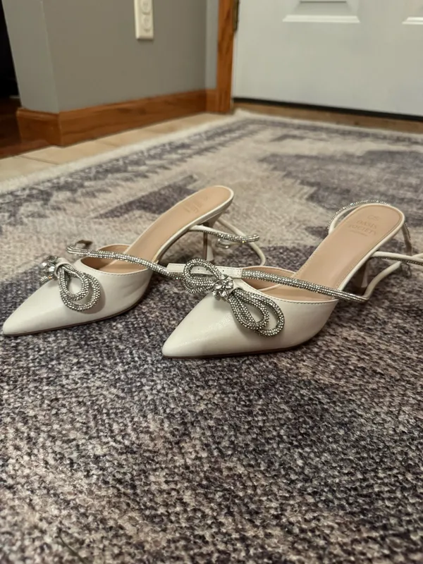 Pointed toe kitten heels sparkle bow White Size 9 - Image 2