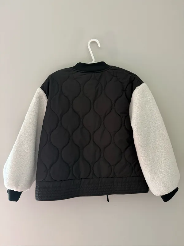 Focus Quilted Sherpa Sleeve Bomber Jacket Black White Size M - Image 7