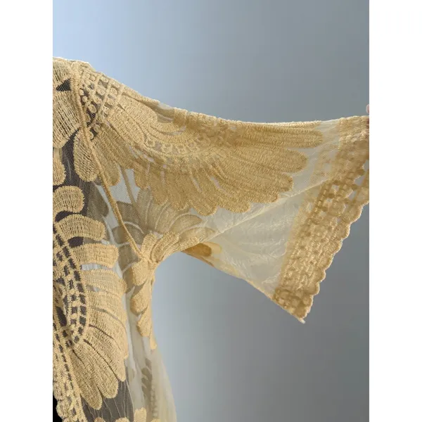 Rebellion Again Lace Duster Small Creamy Yellow Sheer Kimono Romantic Coquette * - Image 6