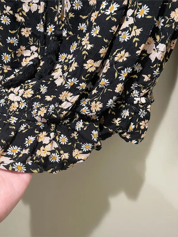 American Eagle Floral Peplum Blouse Black Womens Size Large Long Sleeve Boho - Image 6