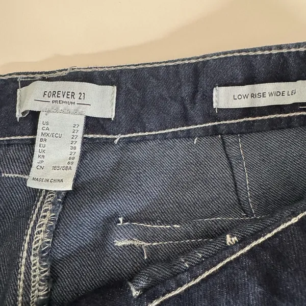 Forever 21 Wide Leg Jeans Womens Sz 27 Dark Wash Contrast Stitch Low Rise Boho - Image 6