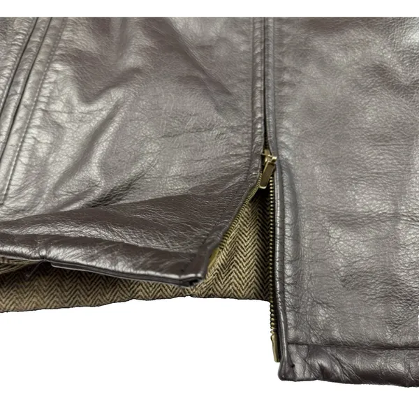 Aldo Leather Nylon Moto Jacket Coat Men Size Large Wool Blend Herringbone Lining - Image 7